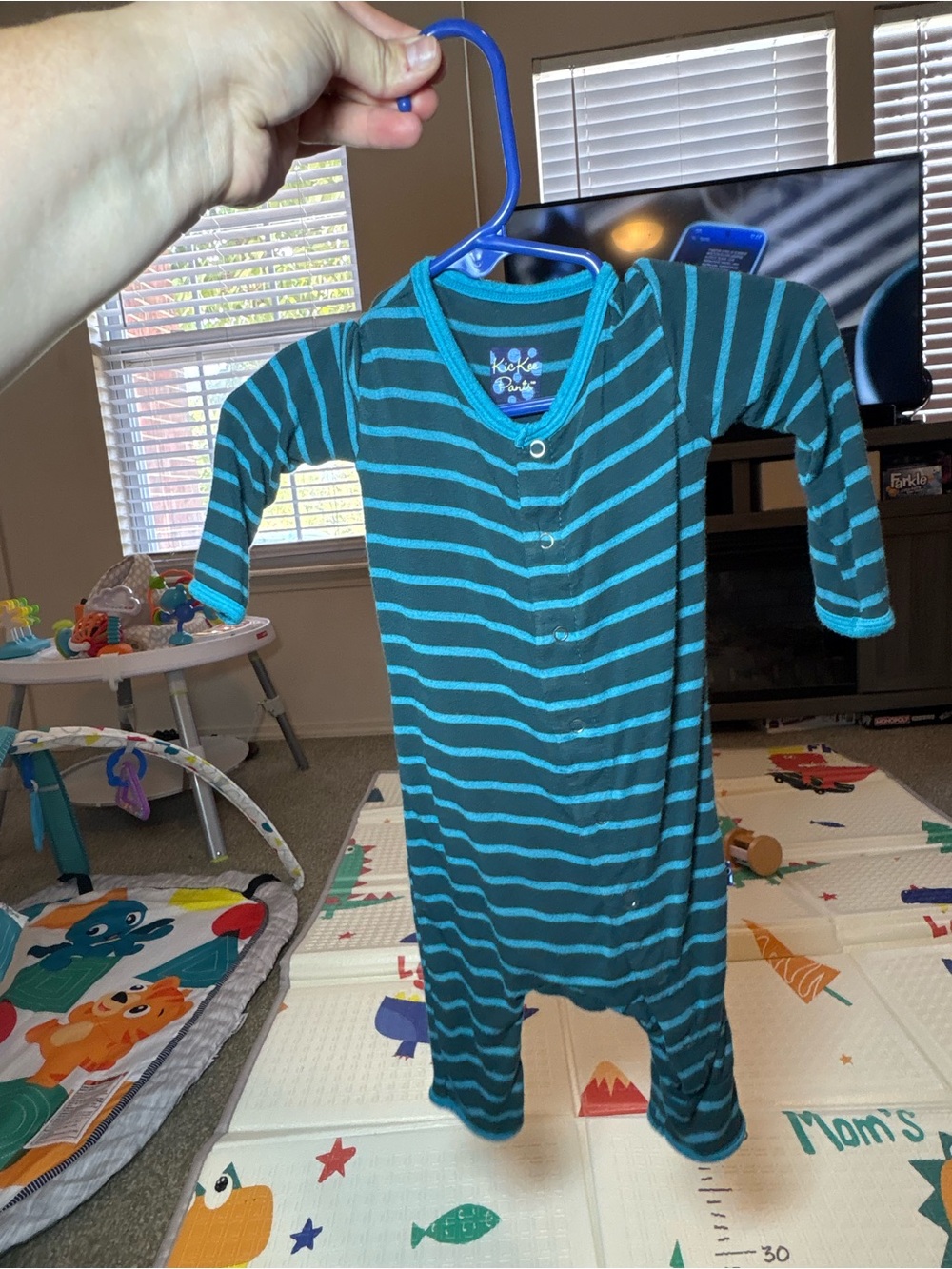Kickee Pants Teal & Dark Teal Striped Footie One-Piece